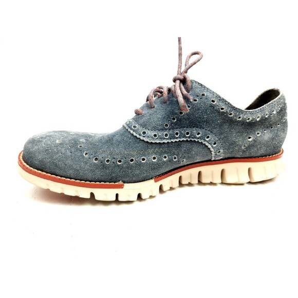 Men’s 8 W Cole Haan Zerogrand Wingtip Oxford Blue Suede Dress Shoe main image 5